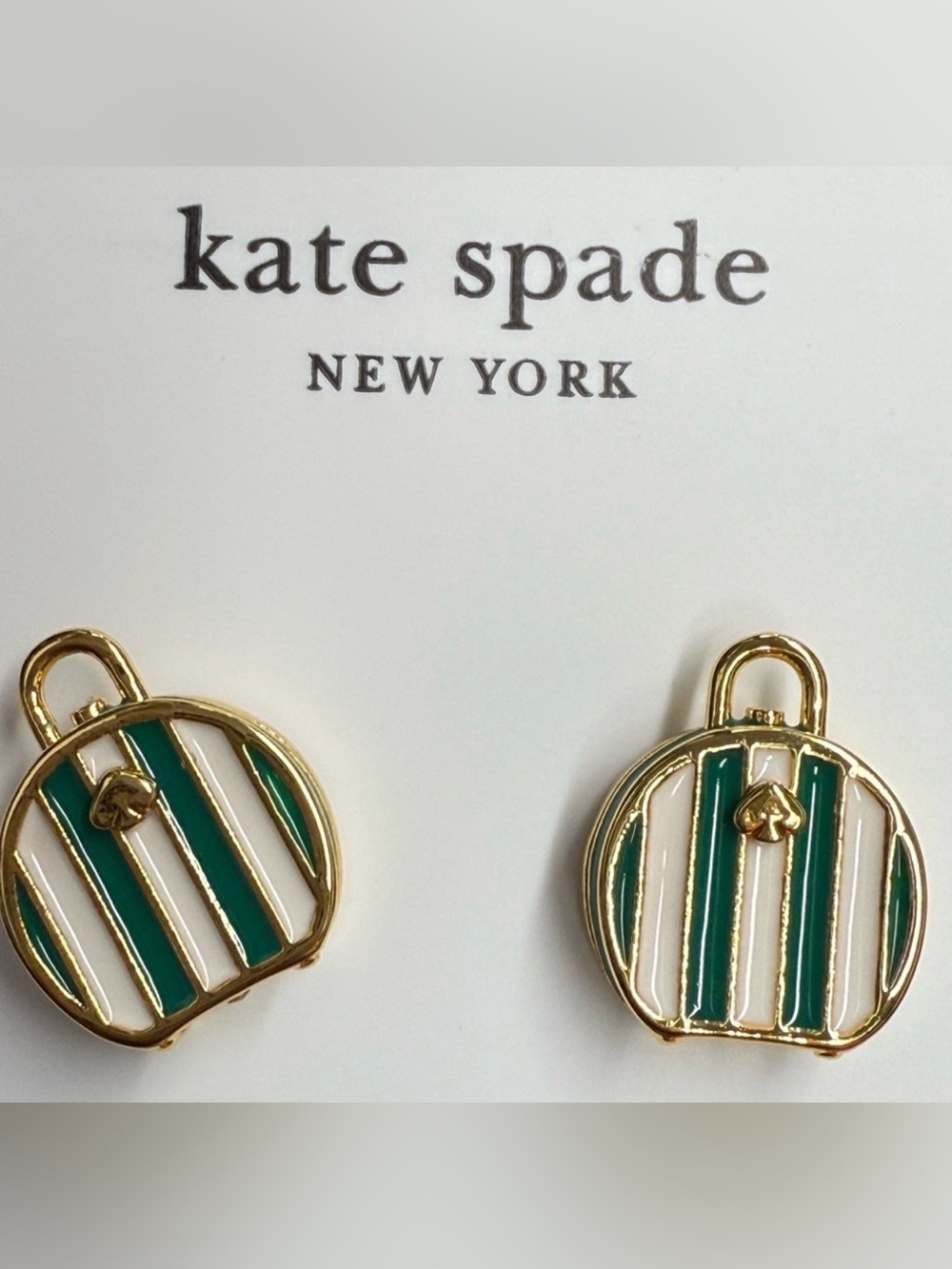 kate spade New York Green & White Striped Charm Earrings-NEW - Picture 3 of 4